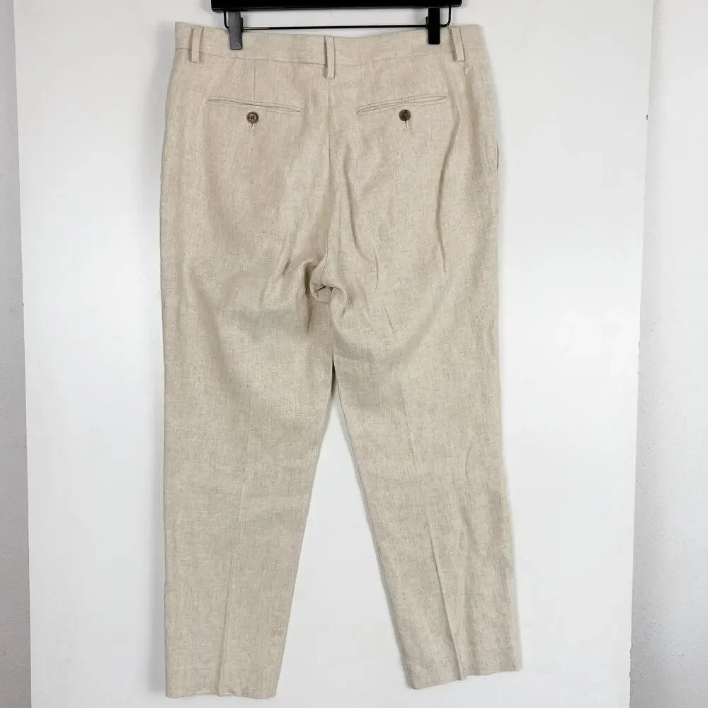 Banana Republic Mens Pants Meridian Linen-Cotton Beige Herringbone - 34x32